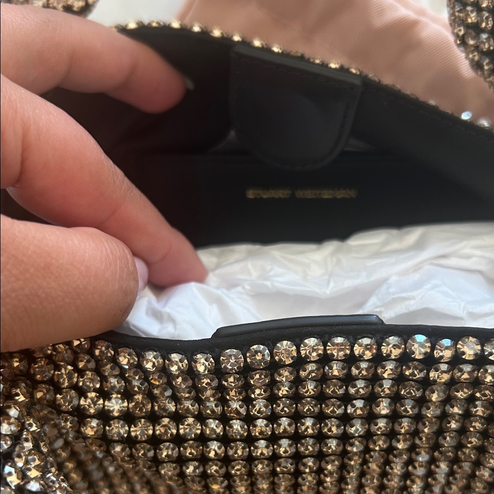 Stuart Weitzman Crystal Knotted Handle Evening Clutch - Silver/Black - Picture 4 of 5